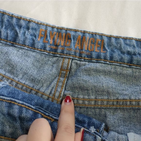 NWT Flying Angel Blue Denim Asymmetrical Zip Shorts Size 17 / 18 - Picture 7 of 9